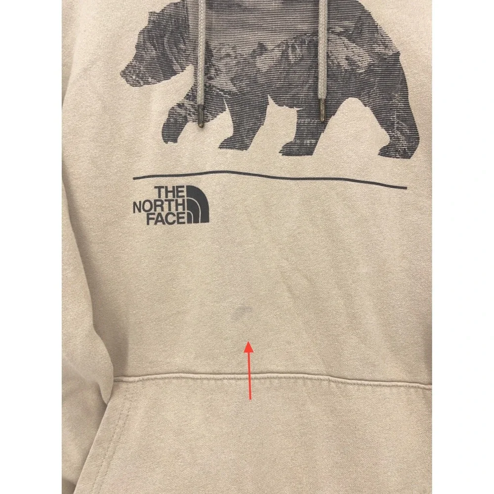 The North Face Tan Graphic Bear Hoodie XXL Mountain Landscape Pullover Mens